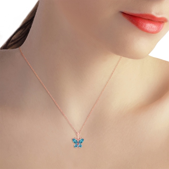 14K. GOLD BUTTERFLY NECKLACE WITH BLUE TOPAZ - Picture 2 of 7
